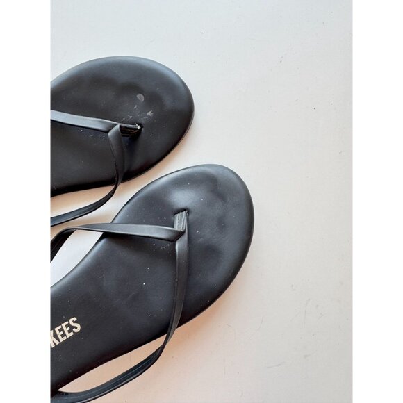 TKEES Lily Liners Black Leather Round Toe Thong Flip Flops, Size 6/37 - Picture 3 of 11